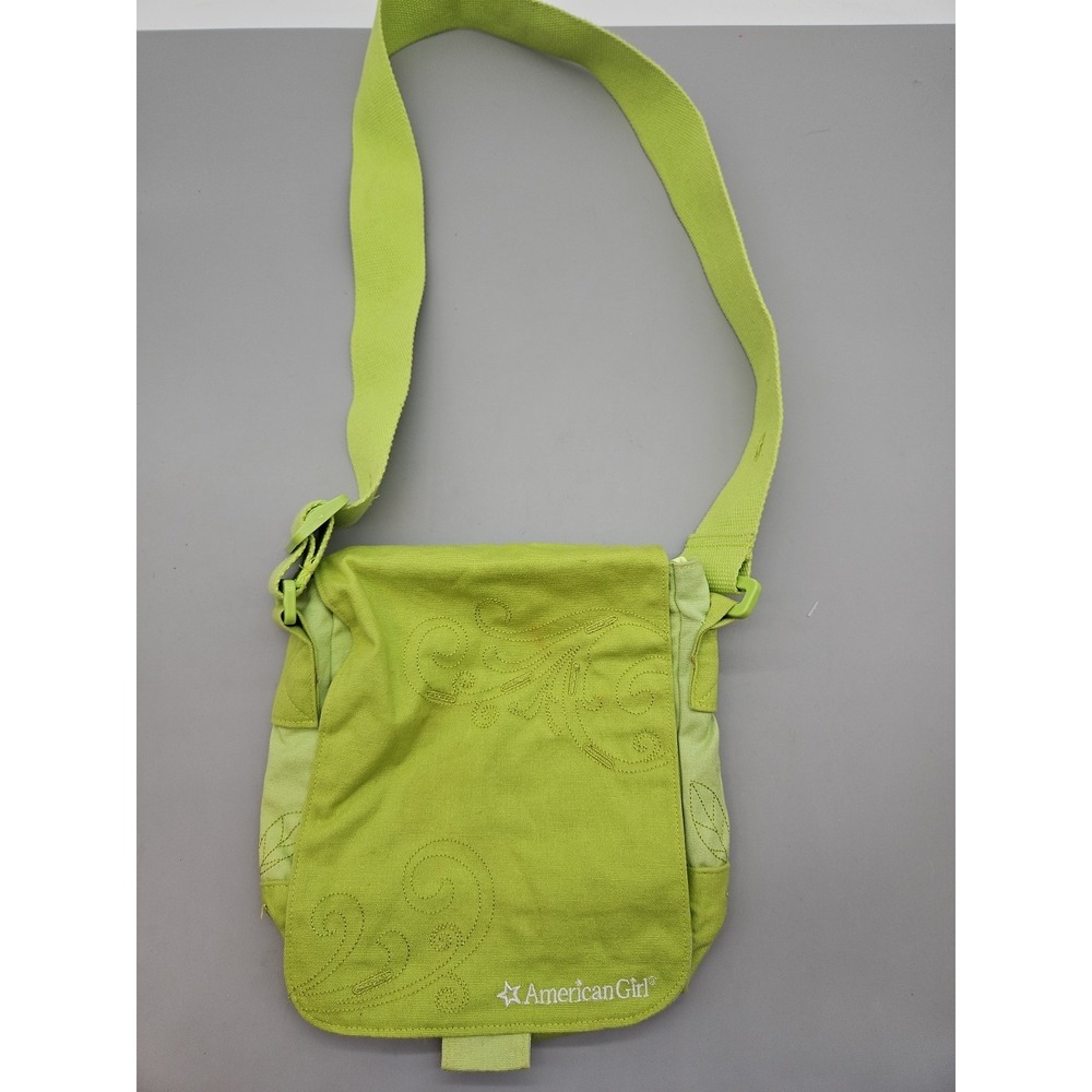American Girl Embroidered Floral Lime Green Crossbody Purse Adjustable Strap